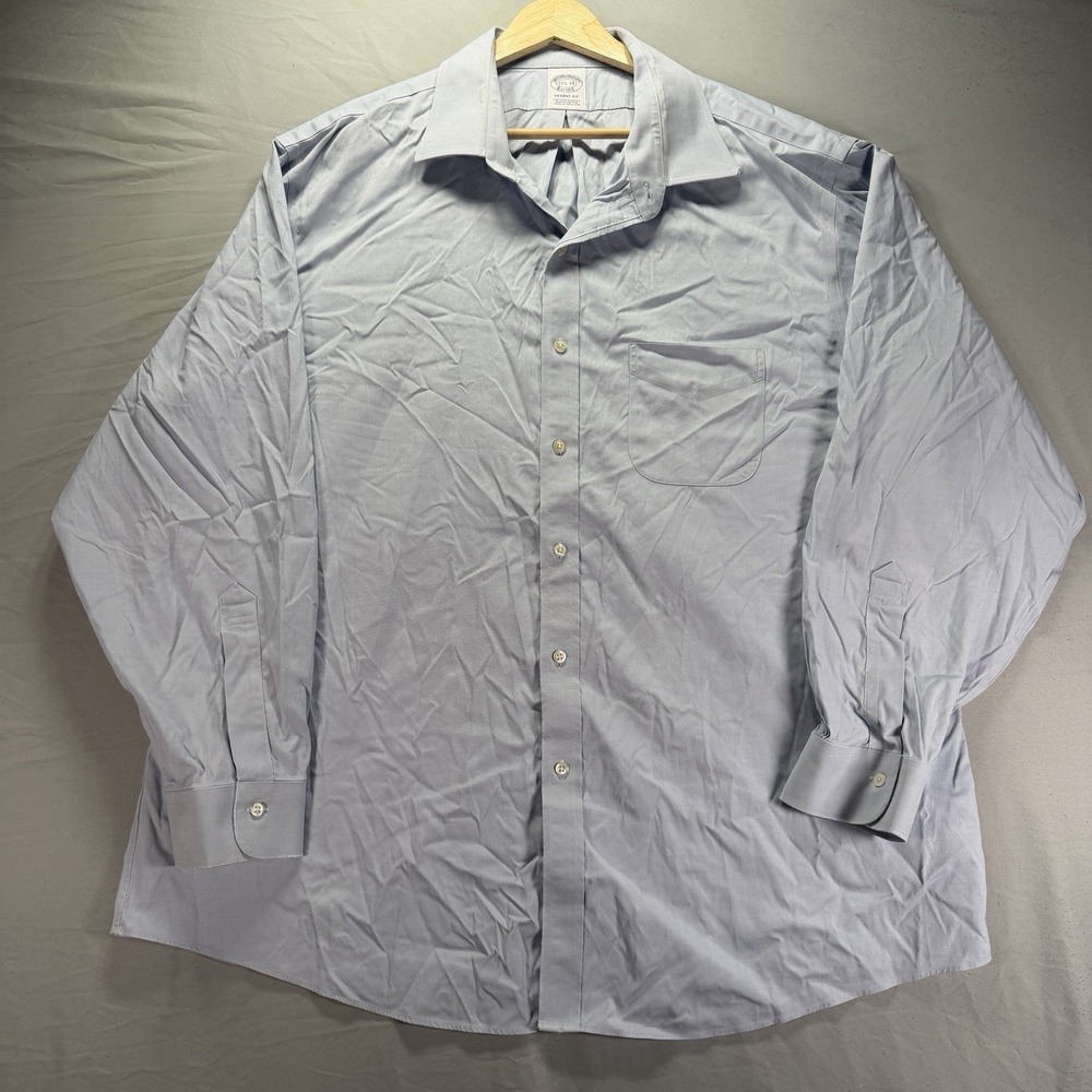 Brooks Brothers Dress Shirt Mens 17.5 Blue Regent Fit Button Up Supima Cotton - Picture 2 of 11
